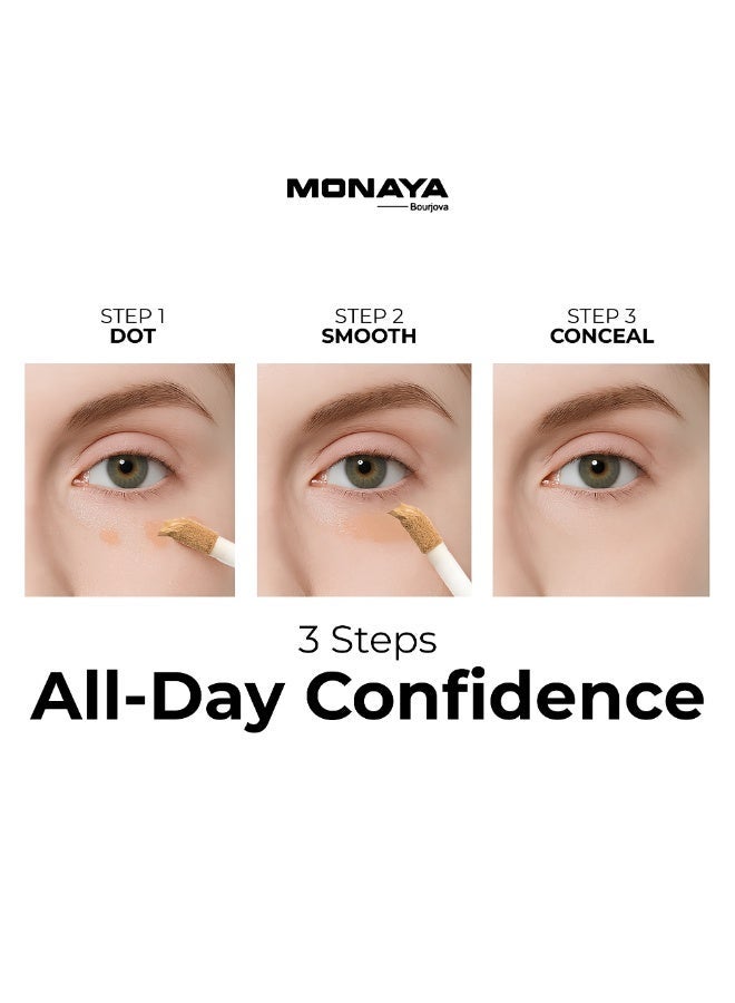 مونايا C002 كونسيلر فل كوفر – ٦ ألوان، ٣ مل لكل واحدة، ثابت طويل، تغطية كاملة، خالي من التجارب على الحيوانات، تركيبة مرطبة لكل أنواع البشرة - Image 4